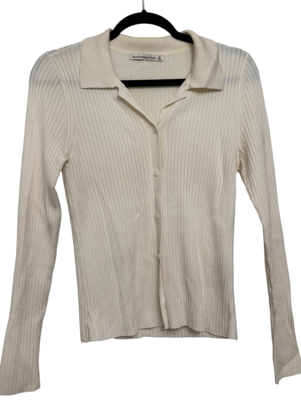 Abercrombie & Fitch Ivory Ribbed Button-Up Polo Cardigan